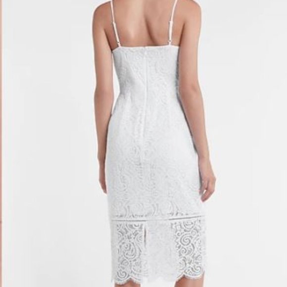 NWT EXPRESS Scalloped Lace Midi Sheath Dress - Picture 2 of 15